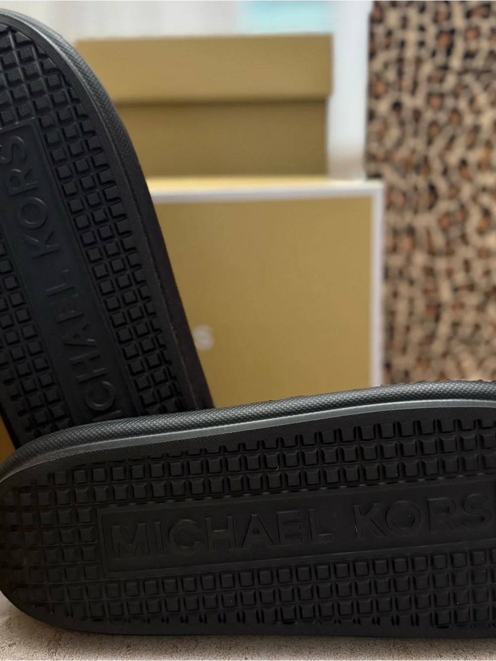 Michael Kors Black Slide Sandals with Cutout Strap
